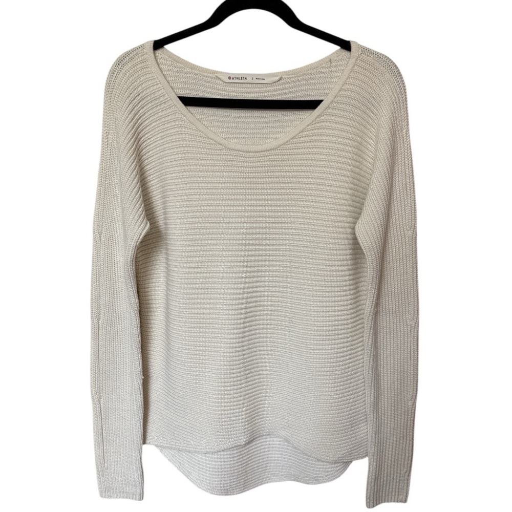 Athleta Huntly Ribbed Wool Blend Sweater Minimalist Casual Cream Womens Small